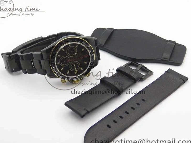 0415 Modern Daytona Kravitz YG DLC BP Maker Best Edition Black Dial On DLC Bracelet A4130 (Free Leather Strap) 3572